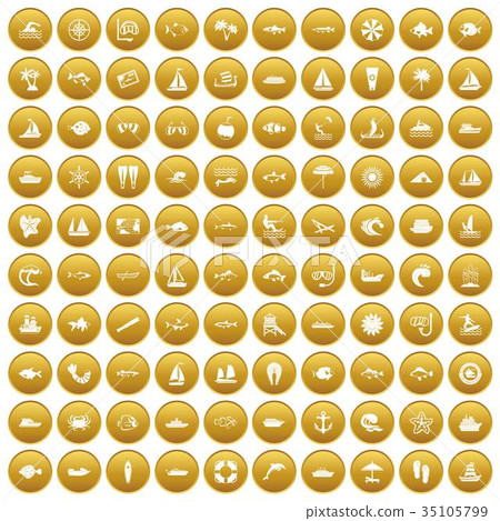 100 sea icons set gold 35105799
