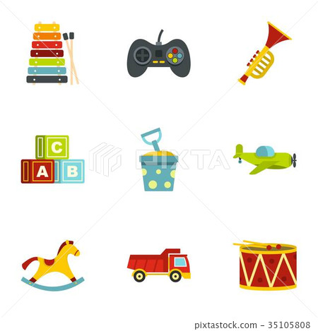 Baby toys icons set, flat style Baby toys icons set, flat style 35105808