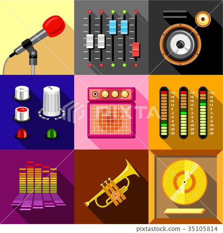 Studio equipment icons set, flat style Studio equipment icons set, flat style 35105814