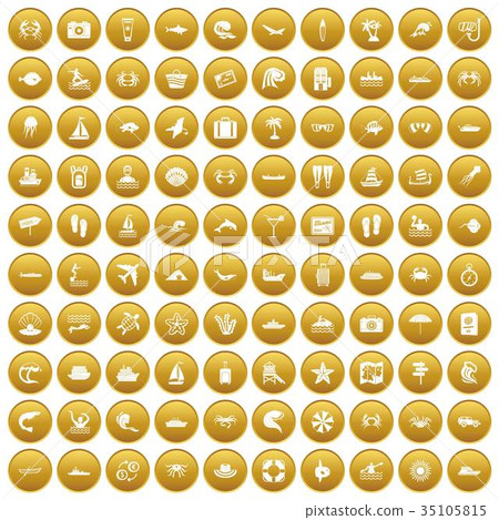 100 sea life icons set gold 100 sea life icons set gold 35105815