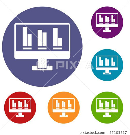 Business graph at computer screen icons set Business graph at computer screen icons set 35105817