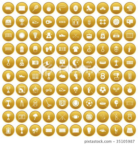 100 stadium icons set gold 35105987
