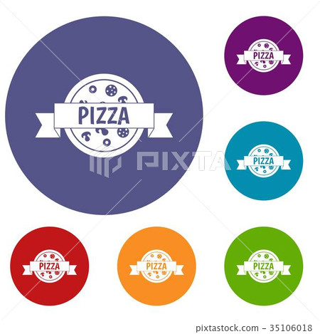 Pizza label with ribbon icons set - Stock Illustration [35106018] - PIXTA