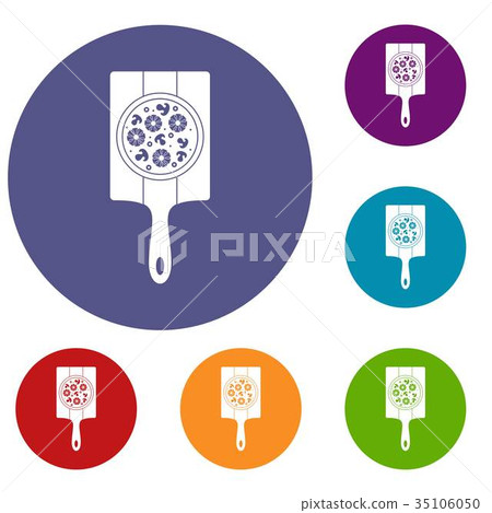 Pizza with pineapple, mushrooms and olives icons set 35106050