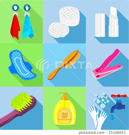 Bathroom stuffs icons set, flat style Bathroom stuffs icons set, flat style 35106051