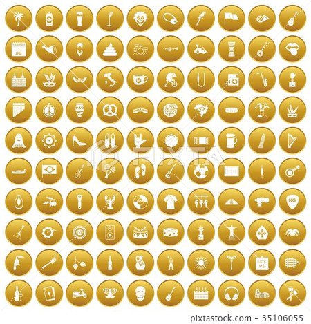 100 street festival icons set gold 100 street festival icons set gold 35106055