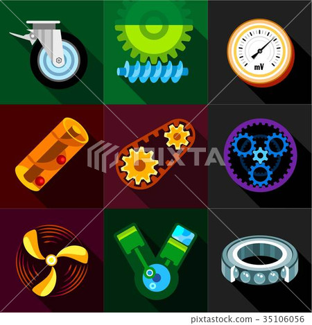 Machinery gear icons set, flat style Machinery gear icons set, flat style 35106056