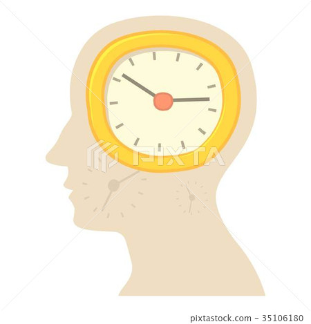 Head with clock icon, cartoon style Head with clock icon, cartoon style 35106180