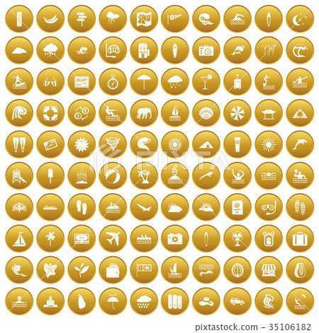 100 surfing icons set gold 35106182