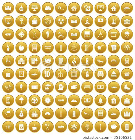 100 villa icons set gold 35106521