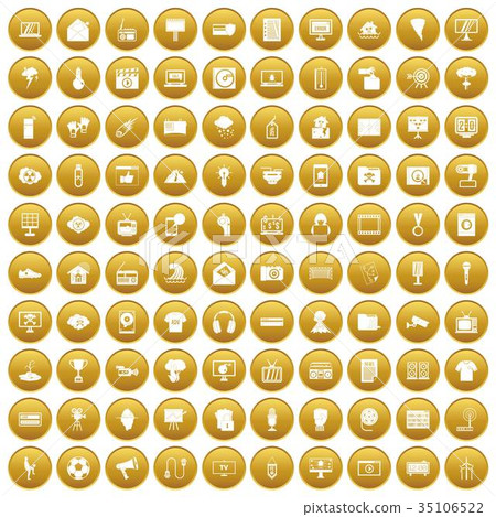 100 TV icons set gold 35106522