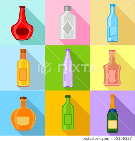 Empty bottles icons set, flat style Empty bottles icons set, flat style 35106527