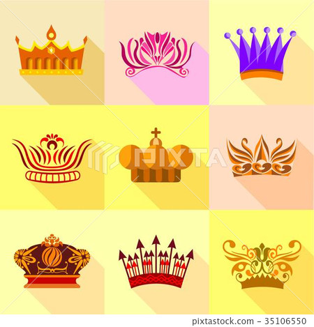 Crown icons set, flat style 35106550