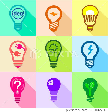 Types of creative bulbs icons set, flat style 35106561