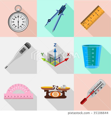 Precise laboratory instruments icons set Precise laboratory instruments icons set 35106644