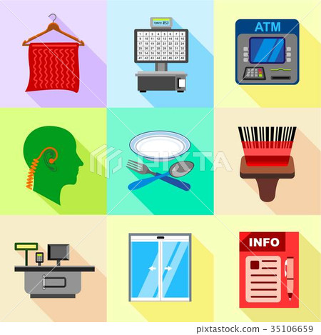 Supermarket equipment icons set, flat style 35106659