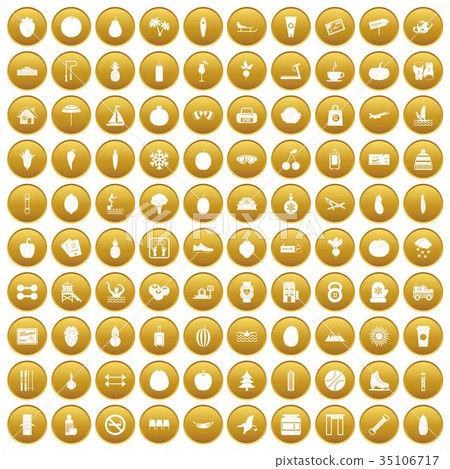 100 wellness icons set gold 35106717