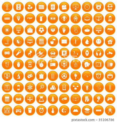 100 app icons set orange 35106786