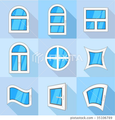 Plastic windows icons set, flat style Plastic windows icons set, flat style 35106789