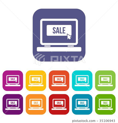 Button sale on laptop icons set - Stock Illustration [35106943] - PIXTA