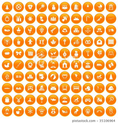 100 baby icons set orange 35106964
