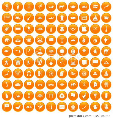 100 Asia icons set orange 100 Asia icons set orange 35106988