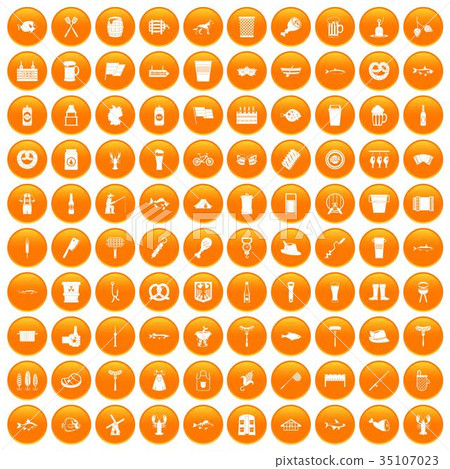 100 beer icons set orange 35107023