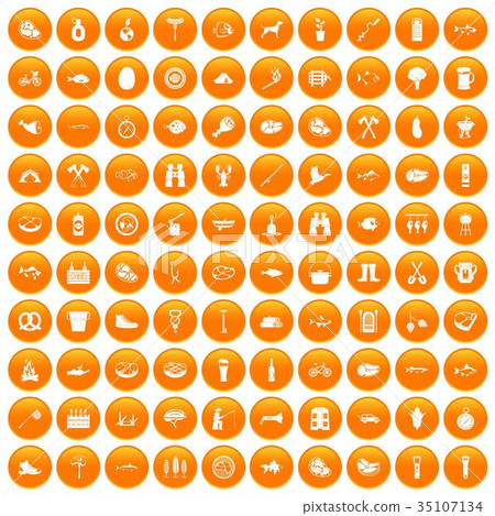 100 BBQ icons set orange 100 BBQ icons set orange 35107134