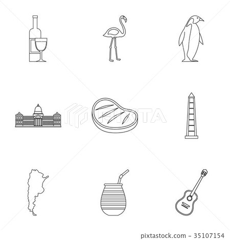 Wild nature of Argentina icons set, outline style Wild nature of Argentina icons set, outline style 35107154