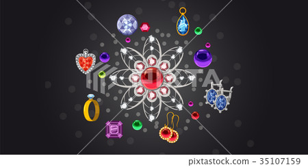 Jewelry brooch banner horizontal, cartoon style 35107159