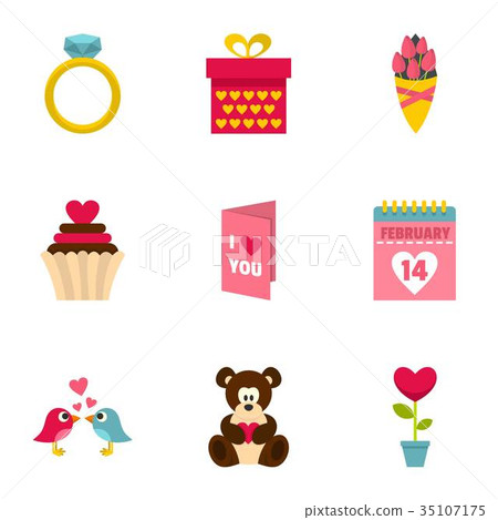 Gift for valentine day icons set,flat style 35107175