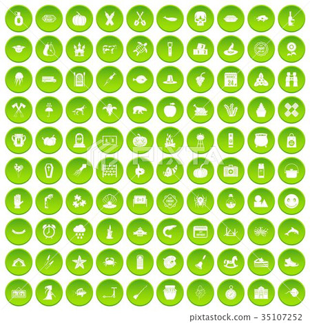 100 autumn holidays icons set green 35107252