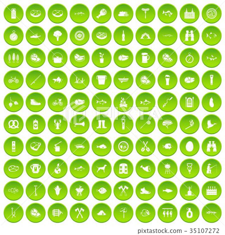 100 BBQ icons set green 100 BBQ icons set green 35107272