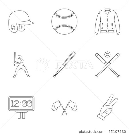 Baseball equipment icons set, outline style 35107280