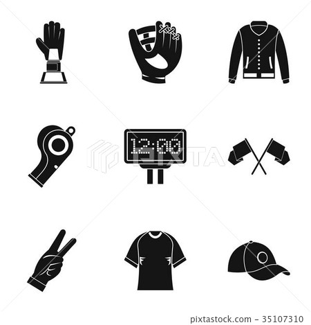 Baseball equipment icons set, simple style Baseball equipment icons set, simple style 35107310