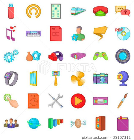 Different application icons set, cartoon style 35107311