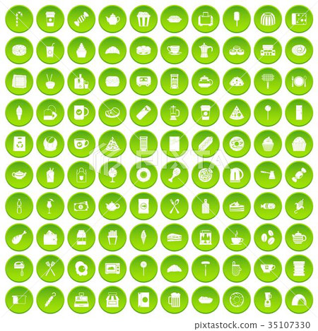 100 cafe icons set green 100 cafe icons set green 35107330