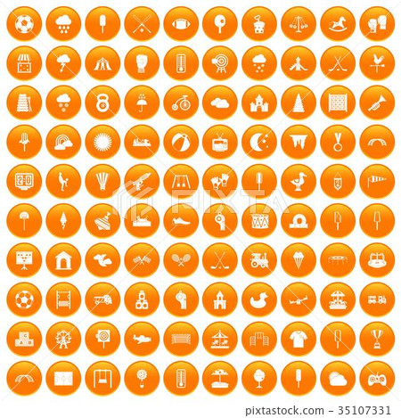 100 childrens playground icons set orange 100 childrens playground icons set orange 35107331