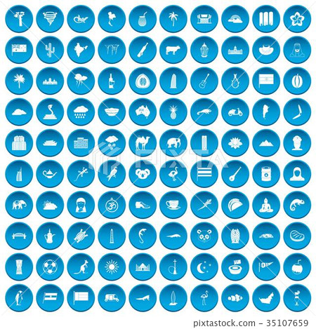 100 exotic animals icons set blue 35107659