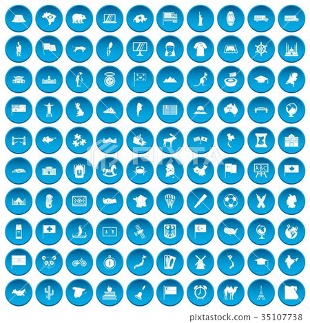 100 geography icons set blue 35107738