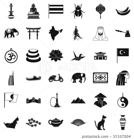 Asian people icons set, simple style Asian people icons set, simple style 35107804