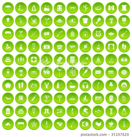 100 recreation icons set green 35107820
