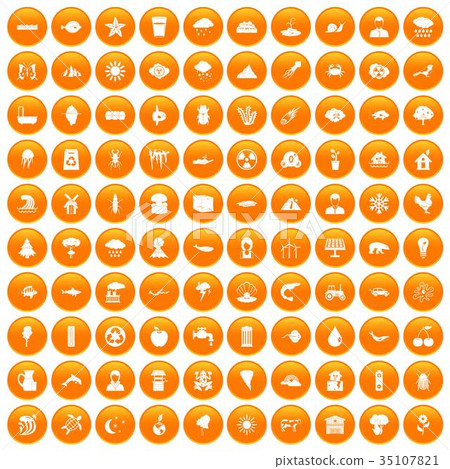 100 earth icons set orange 35107821