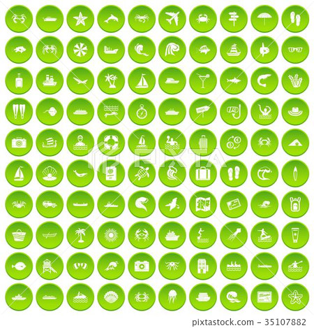100 sea life icons set green 100 sea life icons set green 35107882