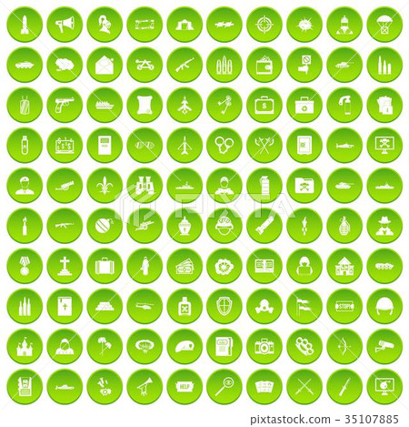 100 military icons set green 35107885