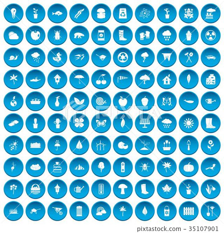 100 garden stuff icons set blue 35107901