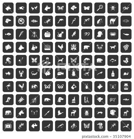 100 animals icons set black 35107904