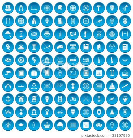 100 history icons set blue 35107950