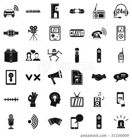 Stereo music icons set, simple style 35108009