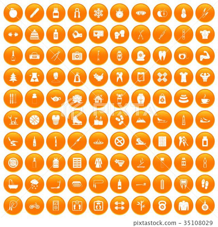 100 fit body icons set orange 35108029